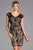 Scala - 48908 Bead Fringed Cap Sleeve Ornate Sheath Dress In Black and Neutral