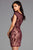 Scala - 48908 Bead Fringed Cap Sleeve Ornate Sheath Dress In Red and Neutral