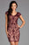 Scala - 48908 Bead Fringed Cap Sleeve Ornate Sheath Dress In Red and Neutral