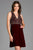 Scala - 48913 Beaded Plunging V-neck Velvet A-line Dress In Red