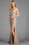 Scala - 48923 Spaghetti Straps V Neck Low Back Sheath Evening Dress In Neutral and Silver