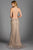 Scala - 48923 Spaghetti Straps V Neck Low Back Sheath Evening Dress In Neutral and Silver