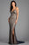 Scala - 48923 Spaghetti Straps V Neck Low Back Sheath Evening Dress In Blue and Neutral