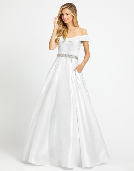 Mac Duggal Evening - 48926D Embellished Off-Shoulder Satin Ballgown In White