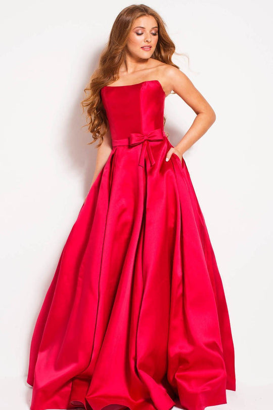 48941 Strapless Ribbon Accented Ballgown