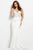 Jovani - Embellished Deep V-neck Dress 48947 in White