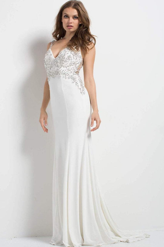 48947 Embellished Deep V-neck Dress