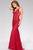 Jovani - Rhinestone Embellished Lace Mermaid Gown in Red