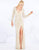 Mac Duggal Prom - 4900M Beaded Plunging Neck High Slit Evening Gown in Neutral