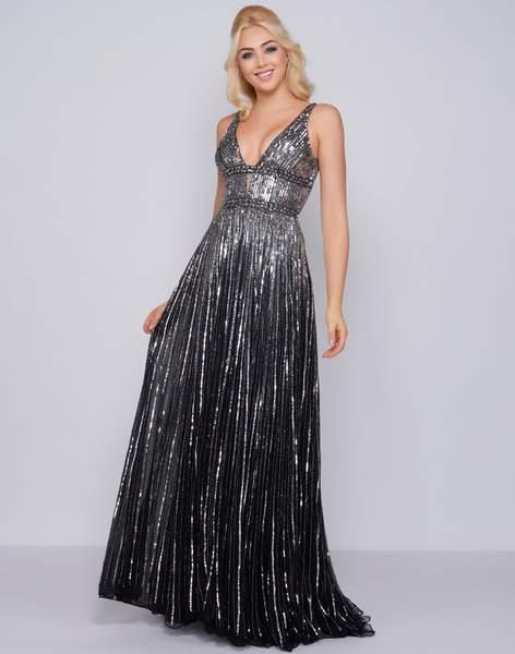 Mac Duggal Prom - 4906M Glimmering Sequin Embellished A-Line Prom Gown In Black and Silver