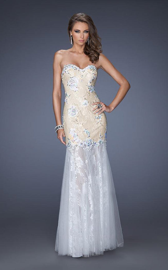 GiGi Prom - 19963 Appliqued Lace Trumpet Gown in White and Neutral