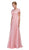 Eureka Fashion - 4909-4XL Illusion Short Sleeve Applique Chiffon Dress in Pink