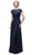 Eureka Fashion - 4909-4XL Illusion Short Sleeve Applique Chiffon Dress in Blue