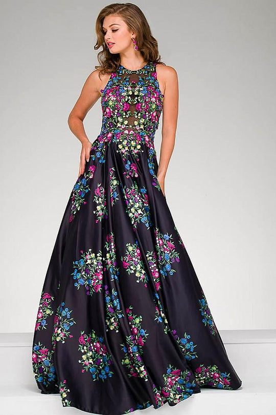 Sleeveless Floral A line Gown 49225