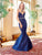 Clarisse - 4922 Jeweled Deep V-neck Mermaid Dress in Blue