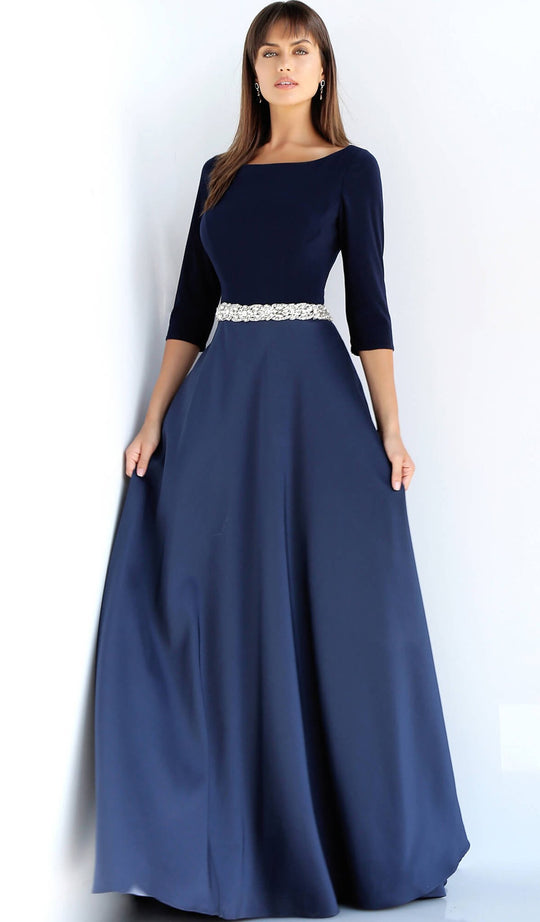 Jovani - 49269 Two Toned Bateau A-Line Dress In Blue