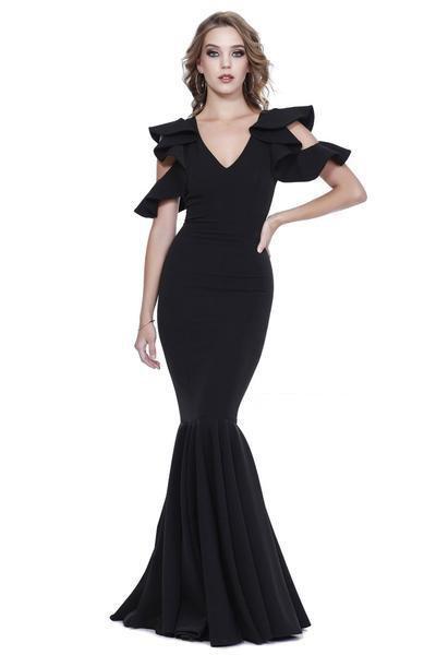 Shail K - 31720 Ruffled Cold Shoulder Fitted Mermaid Gown