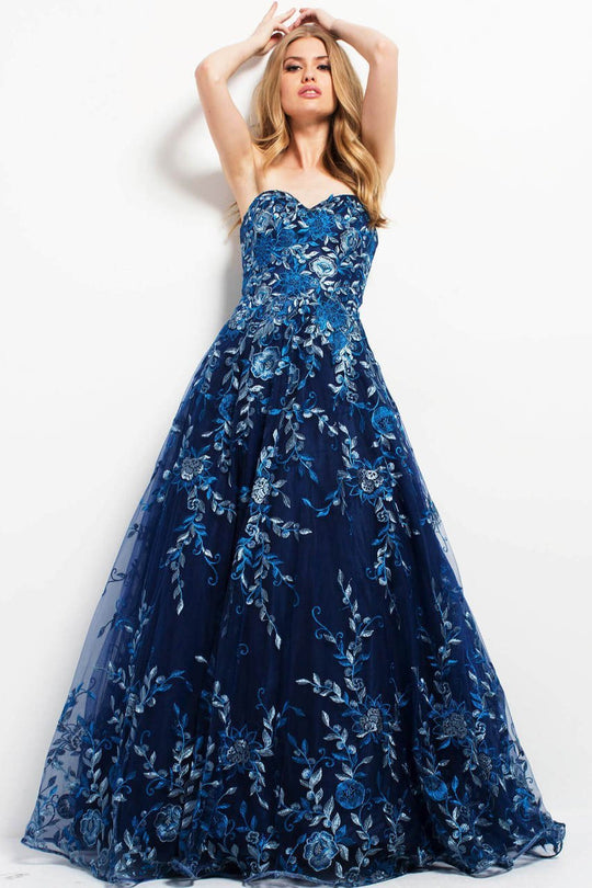 49315 Floral Embroidered Strapless Gown
