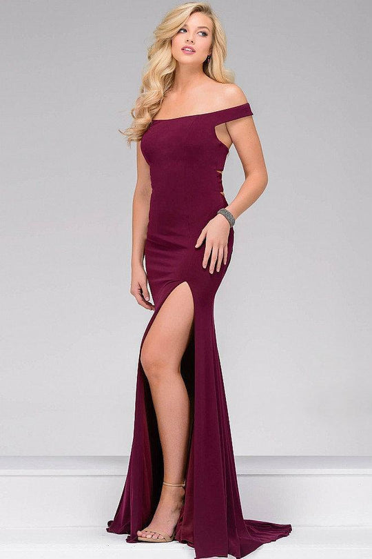 Fitted Jersey Off the Shoulder Prom Dress 49369