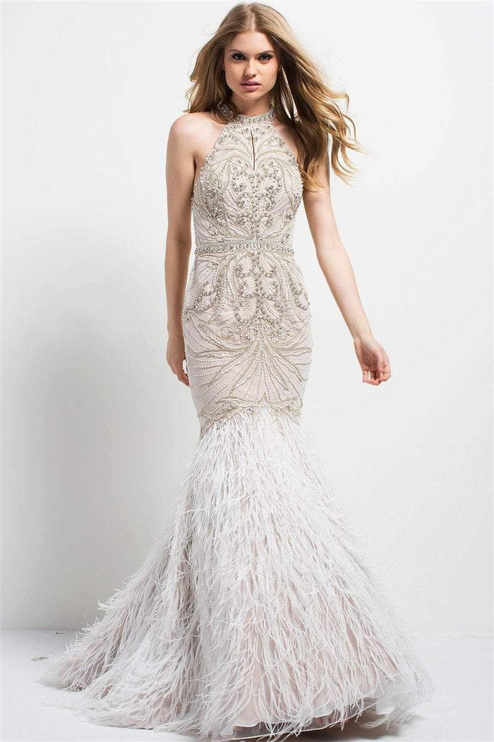 49416 Crystal Beaded Feathered Dress