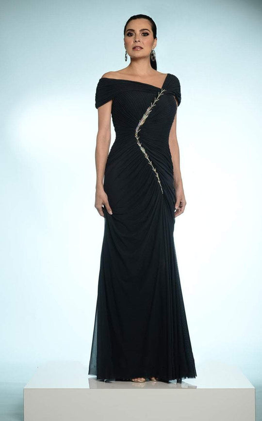 Daymor Couture - Ruched Asymmetrical Evening Dress 816 in Black