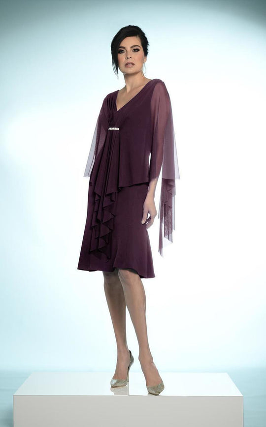 Daymor Couture - 817 V-neck Sheer A-line Dress in Purple