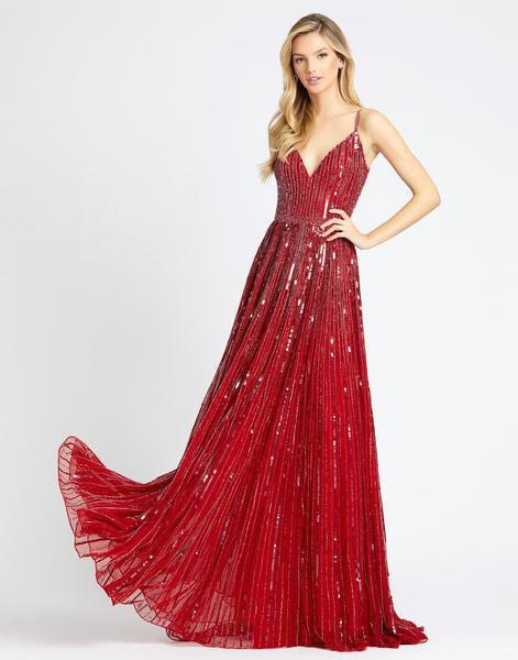Mac Duggal Evening - 4961D Striped Long Sequined A-Line Gown In Red
