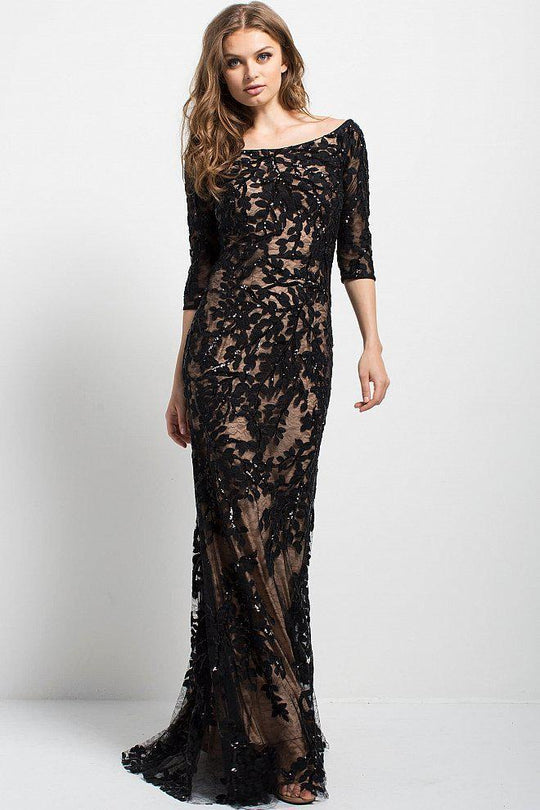 49636 Lace Quarter Length Sleeve Gown
