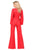 Jovani - V Neck Hanging Sleeve Knit Jumpsuit in Navy 49723 in Red