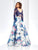 Clarisse Couture - 4977 Two-Piece Lace and Floral Print Evening Dress in Blue and Print