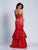 Dave & Johnny - A4977 Floral Embroidered Mermaid Gown In Red