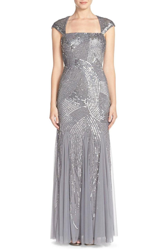 Adrianna Papell - Sequined Mesh Long Dress 91906170 in Silver