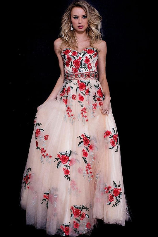 49984 Floral Embroidered Sweetheart Tulle Ballgown