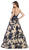 May Queen - RQ-7636 Embellished Plunging V-neck A-line Dress In Blue