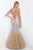 Blush - Crystal Deep V-Neck Tulle Mermaid Gown 7020 in Neutral and Silver