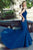 Janique W1711 - Sleeveless Scalloped Deep V Neck Illusion Mermaid Gown in Blue