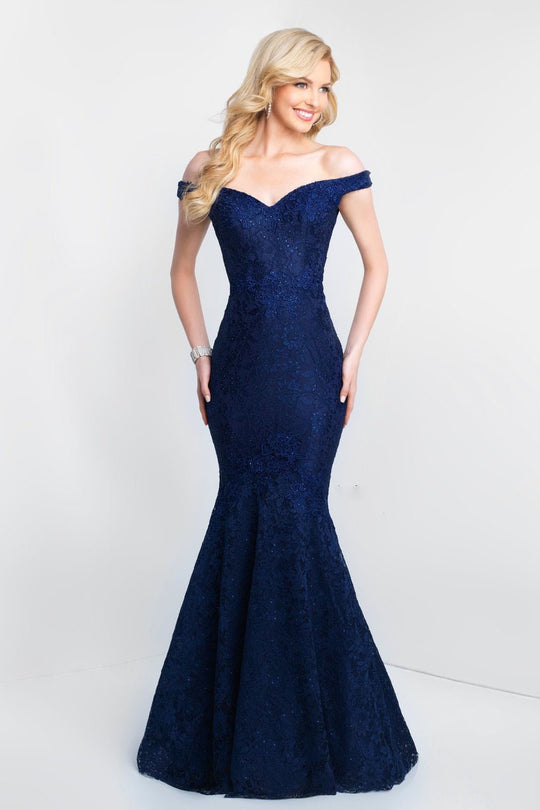 Blush by Alexia Designs Off-Shoulder Floral Lace Mermaid Gown 425 - 1 pc Navy In Size 2 Available In Navy