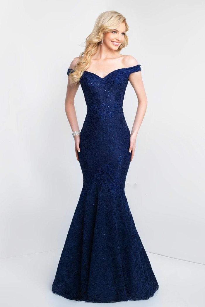 Intrigue - 425 Off-Shoulder Floral Lace Mermaid Gown In Blue