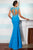 Janique  W975 Cap Sleeves Long Lace and Stretch Crepe Gown in Blue