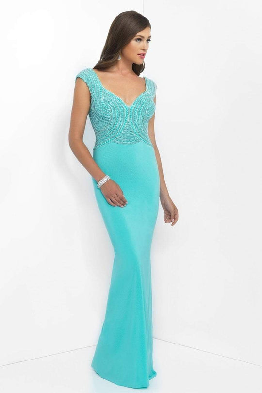 Blush - Beaded Sweetheart Jersey Sheath Dress 11048 in Green