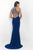 Blush - Embellished High Neck Jersey Sheath Gown 11072 in Blue