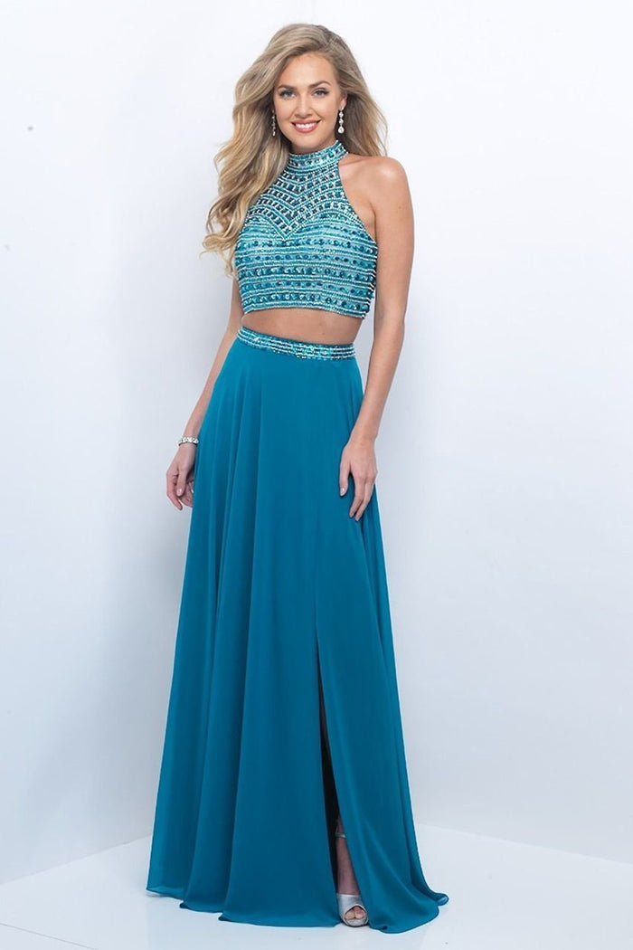 Jeweled Halter Two Piece Chiffon Dress 11329