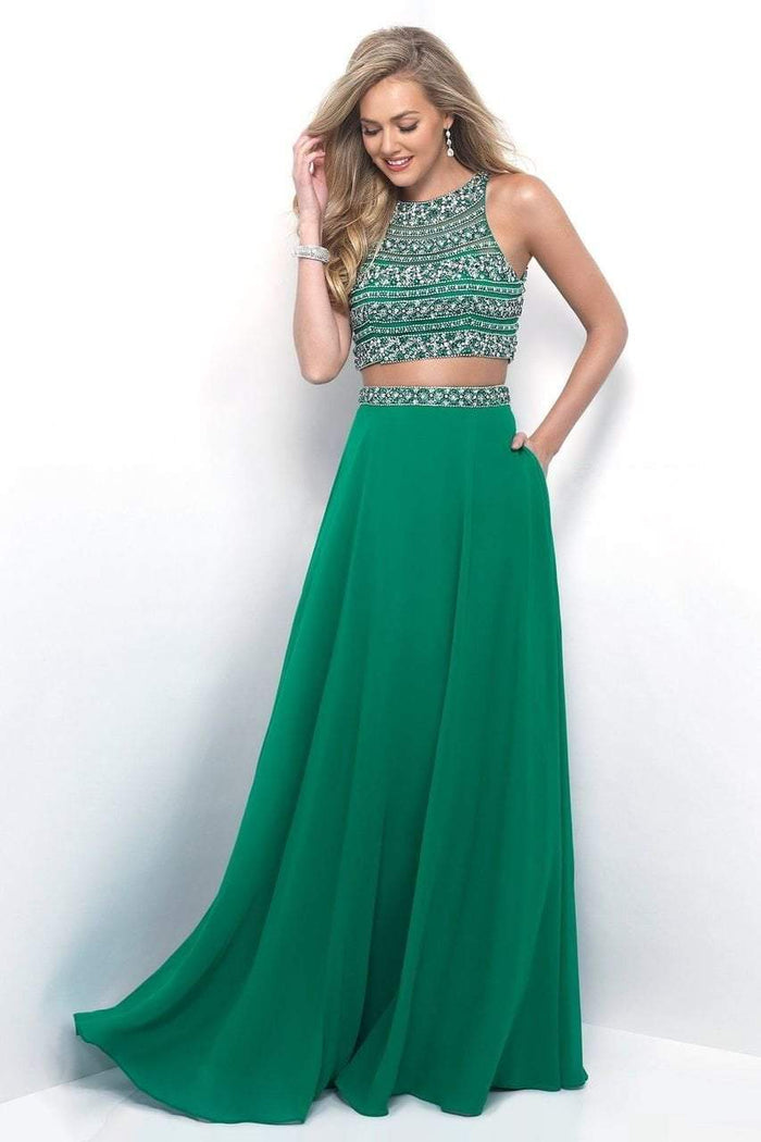 Two Piece Halter Open Back Chiffon Gown 11328