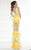Tarik Ediz - V Neckline Tiered Lace Gown 92589 in Yellow