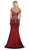 May Queen - MQ1609 Metallic Lace Appliqued Trumpet Gown In Red