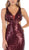 May Queen - MQ1628 Two Tone Sequined Deep V-neck Sheath Dress In Red and Gold