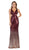 May Queen - MQ1628 Two Tone Sequined Deep V-neck Sheath Dress In Red and Gold
