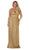 May Queen - MQ1635 Ruched Plunging V-Neck A-Line Dress In Gold