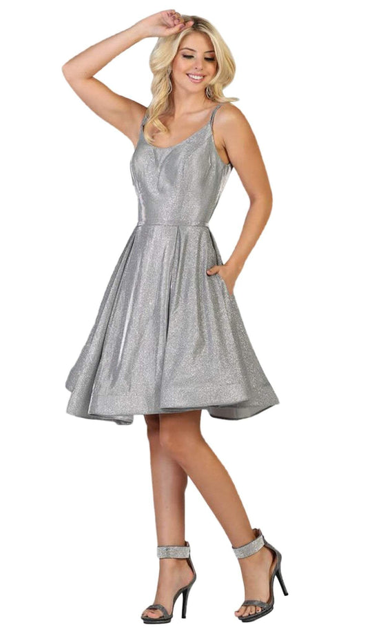 May Queen - RQ7752 Sleeveless Scoop A-line Dress In Silver