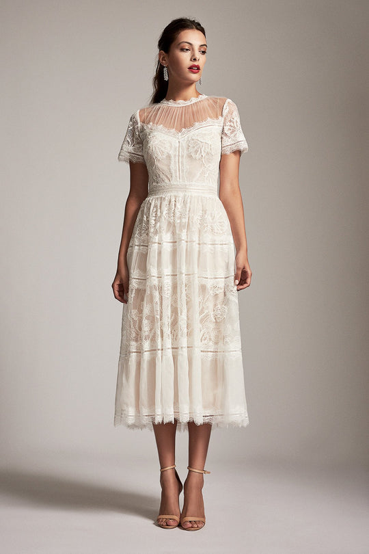 Tadashi Shoji - Lace Jewel A-Line Cocktail Dress In White